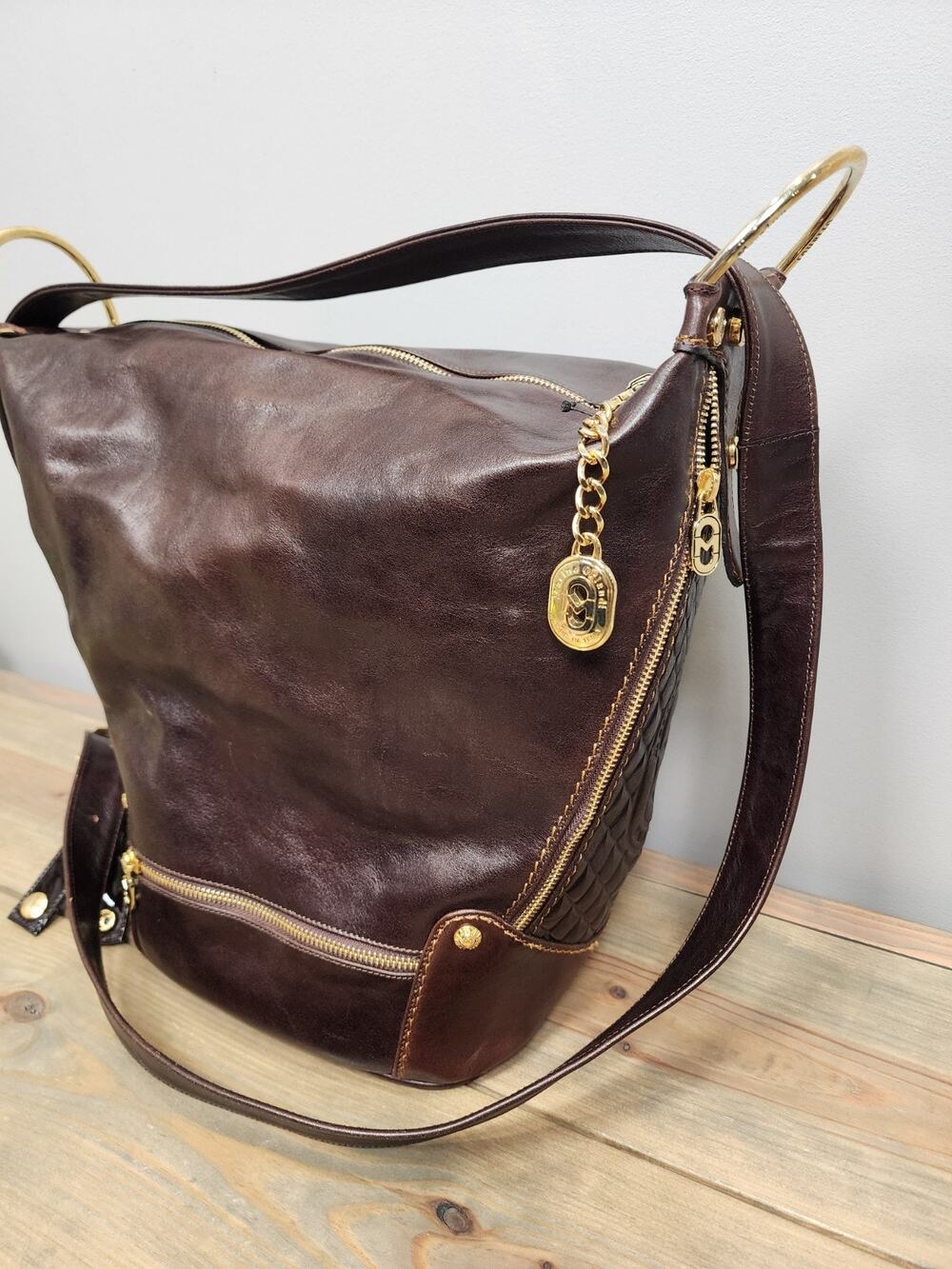 Marino Orlandi Embossed Italian leather Tote Backpack Sling Bag